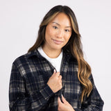 C&C California Marina Jacquard Plaid Button Up Shirt for Women in Navy
