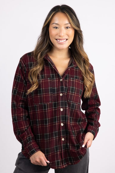 C&C California Marina Jacquard Plaid Button Up Shirt for Women in Red