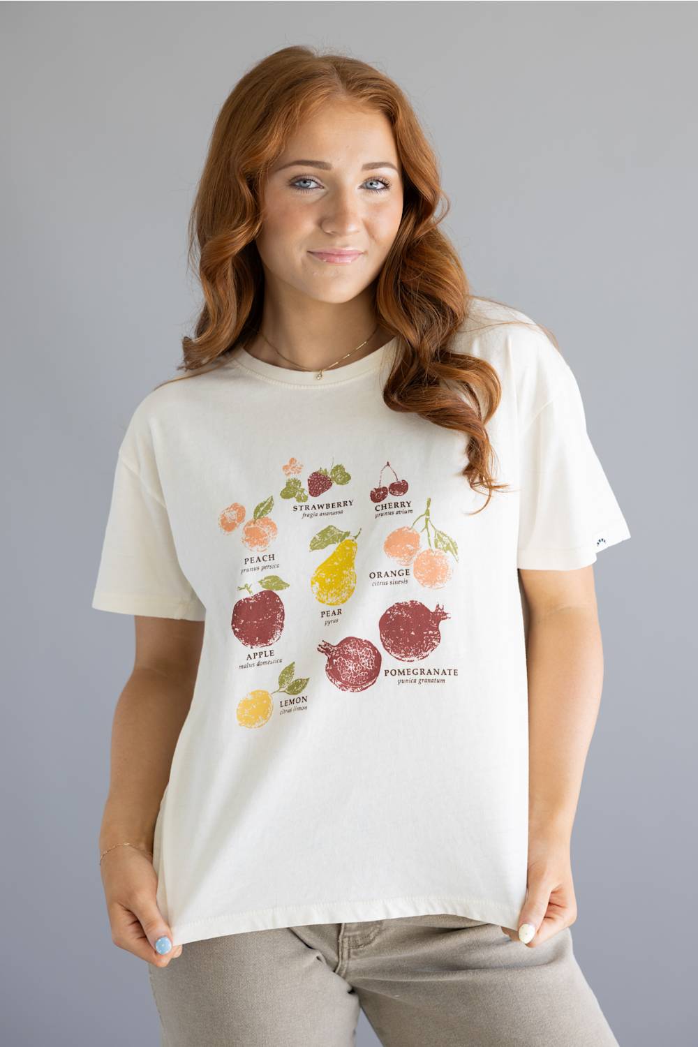 C&C California Toni Fruits Boxy Crew Tee for Women in Antique White