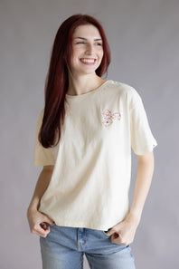 C&C California Toni Love Letters Boxy Crew Tee for Women in Antique White