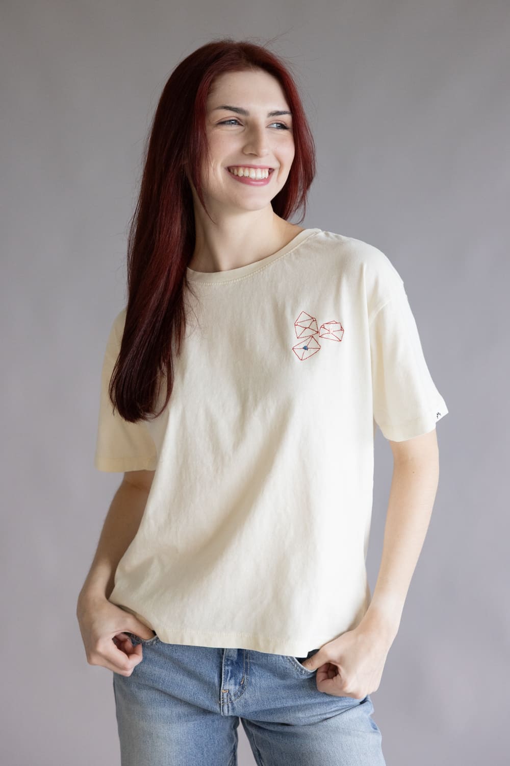C&C California Toni Love Letters Boxy Crew Tee for Women in Antique White