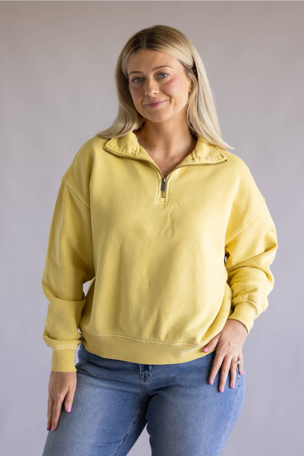 C&C California Waverly Sunwashed Fleece Quarter Zip Sweatshirt for Women in Yellow