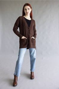 Cable Knit Button Front Cardigan for Women in Cocoa