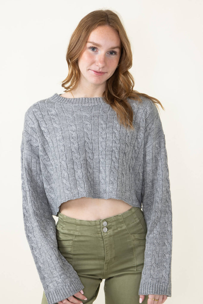 Cable Knit Crop Sweater for Women in Grey MT1543 GREY Glik s