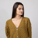 Cable Knit Cropped Cardigan for Women in Nord Moss