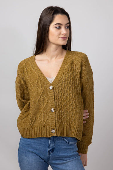 Cable Knit Cropped Cardigan for Women in Nord Moss