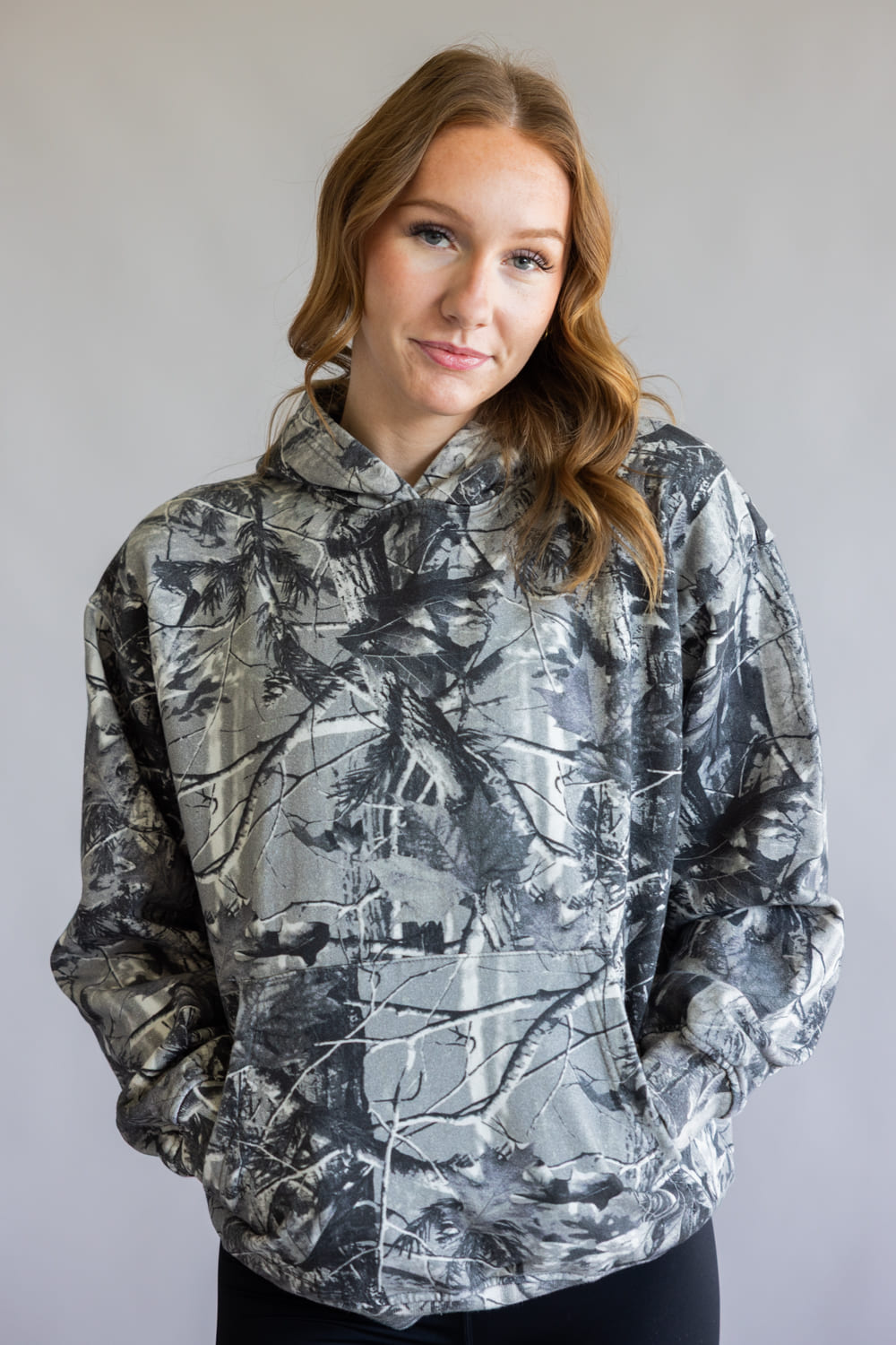 Camo Print Heavyweight Vintage Hoodie for Women in Grey