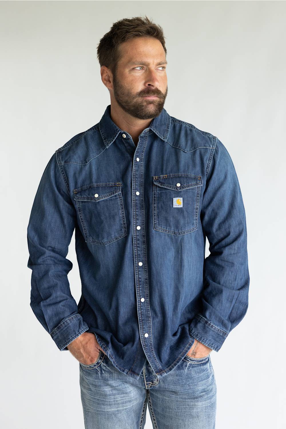 Carhartt Denim Relaxed Long Sleeve Shirt for Men in Wyatt