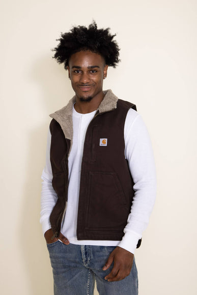 Carhartt Duck Sherpa Lined Mock Neck Vest for Men in Brown