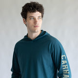 Carhartt Force Relaxed Fit Midweight Long Sleeve Logo Hooded T-Shirt for Men in Greenstone | 106654-GM1