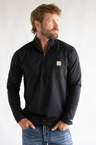 Carhartt Force Relaxed Fit Midweight Long Sleeve Quarter Zip Mock Neck T-Shirt for Men in Black