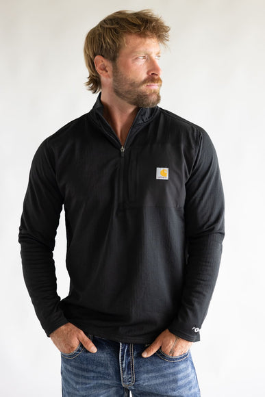 Carhartt Force Relaxed Fit Midweight Long Sleeve Quarter Zip Mock Neck T-Shirt for Men in Black