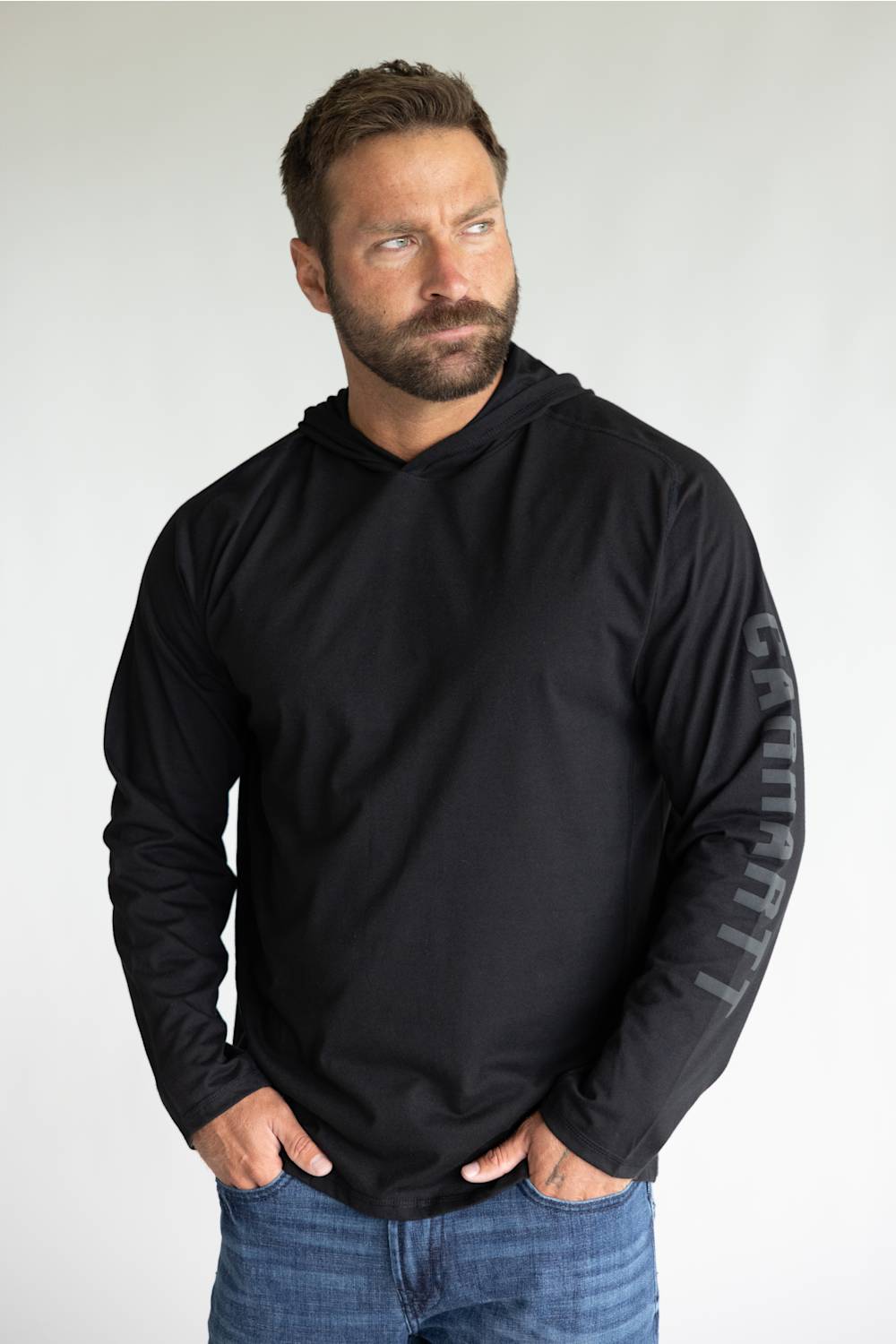 Carhartt Force Relaxed Hooded Long Sleeve T-Shirt for Men in Black