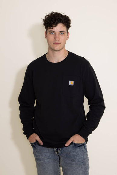 Carhartt Heavyweight Long Sleeve Pocket Mountain Graphic T-Shirt for Men in Black