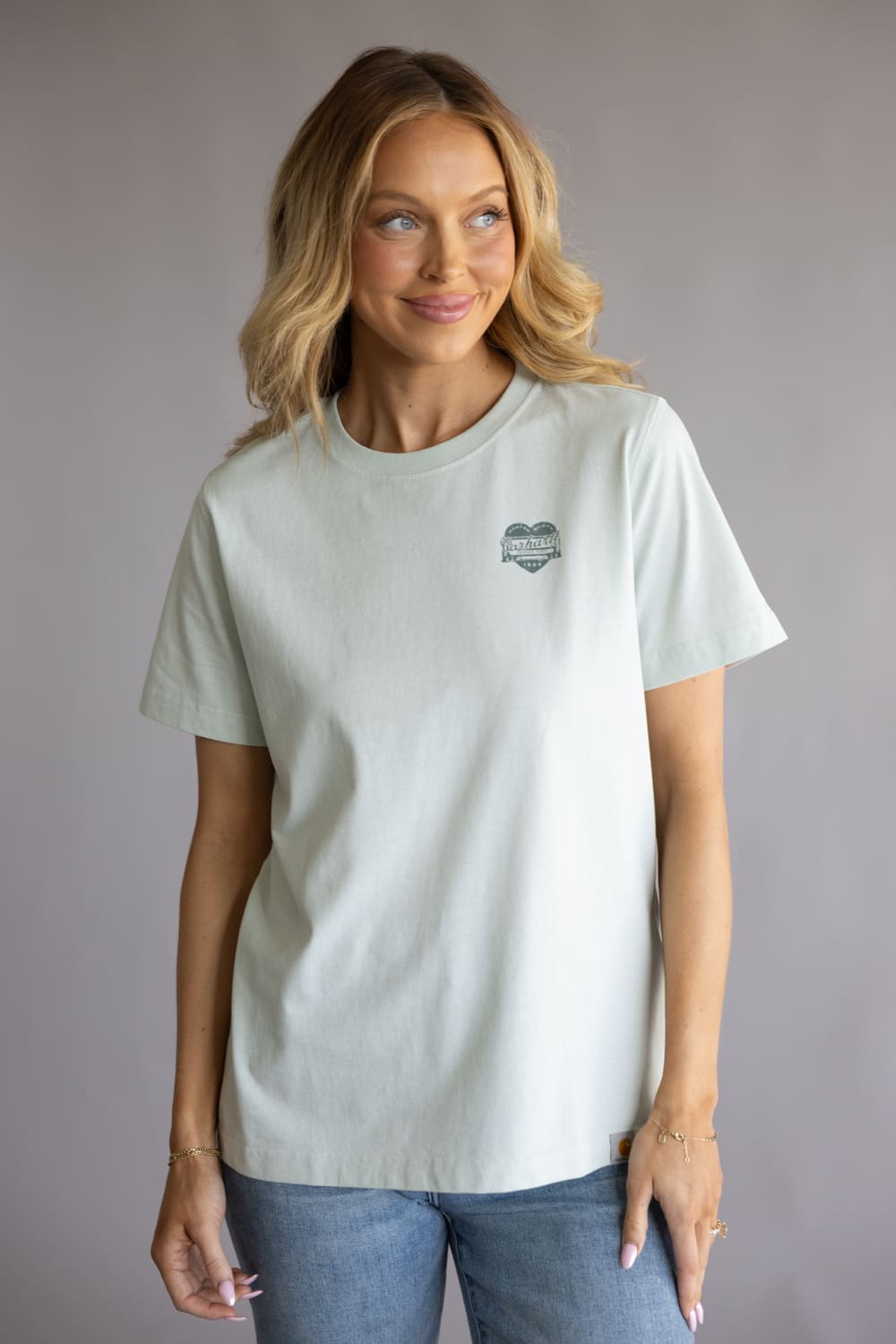 Carhartt Irvine Relaxed Heritage Heart T-Shirt for Women in Smoked Teal