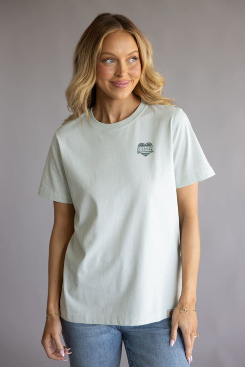 Carhartt Irvine Relaxed Heritage Heart T-Shirt for Women in Smoked Teal