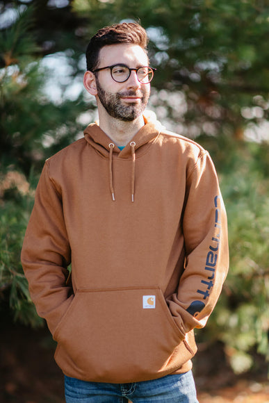 Carhartt Logo Sleeve Hoodie for Men in Brown