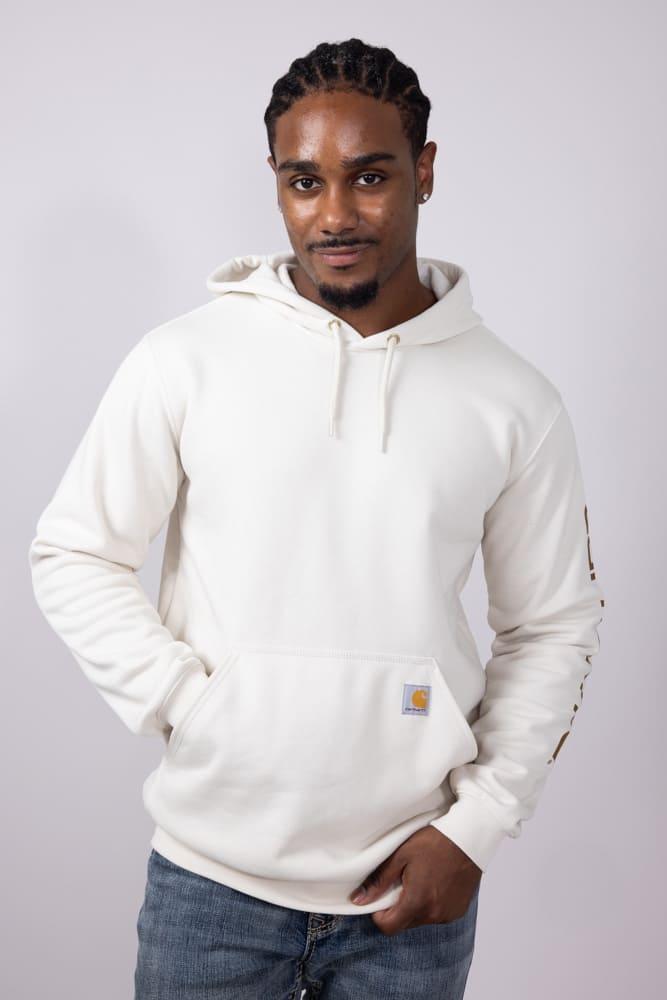 Carhartt Logo Sleeve Hoodie for Men in Malt White