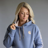 Carhartt Logo Sleeve Midweight Hoodie for Women in Faded Navy