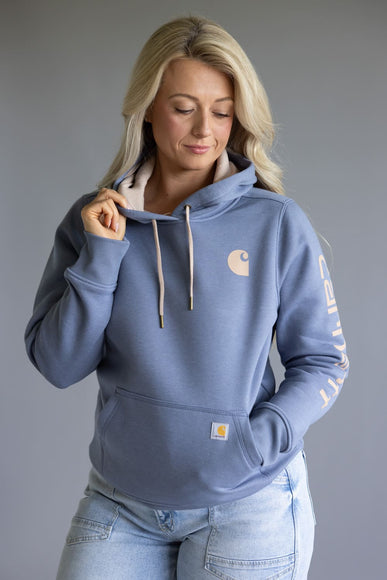 Carhartt Logo Sleeve Midweight Hoodie for Women in Faded Navy