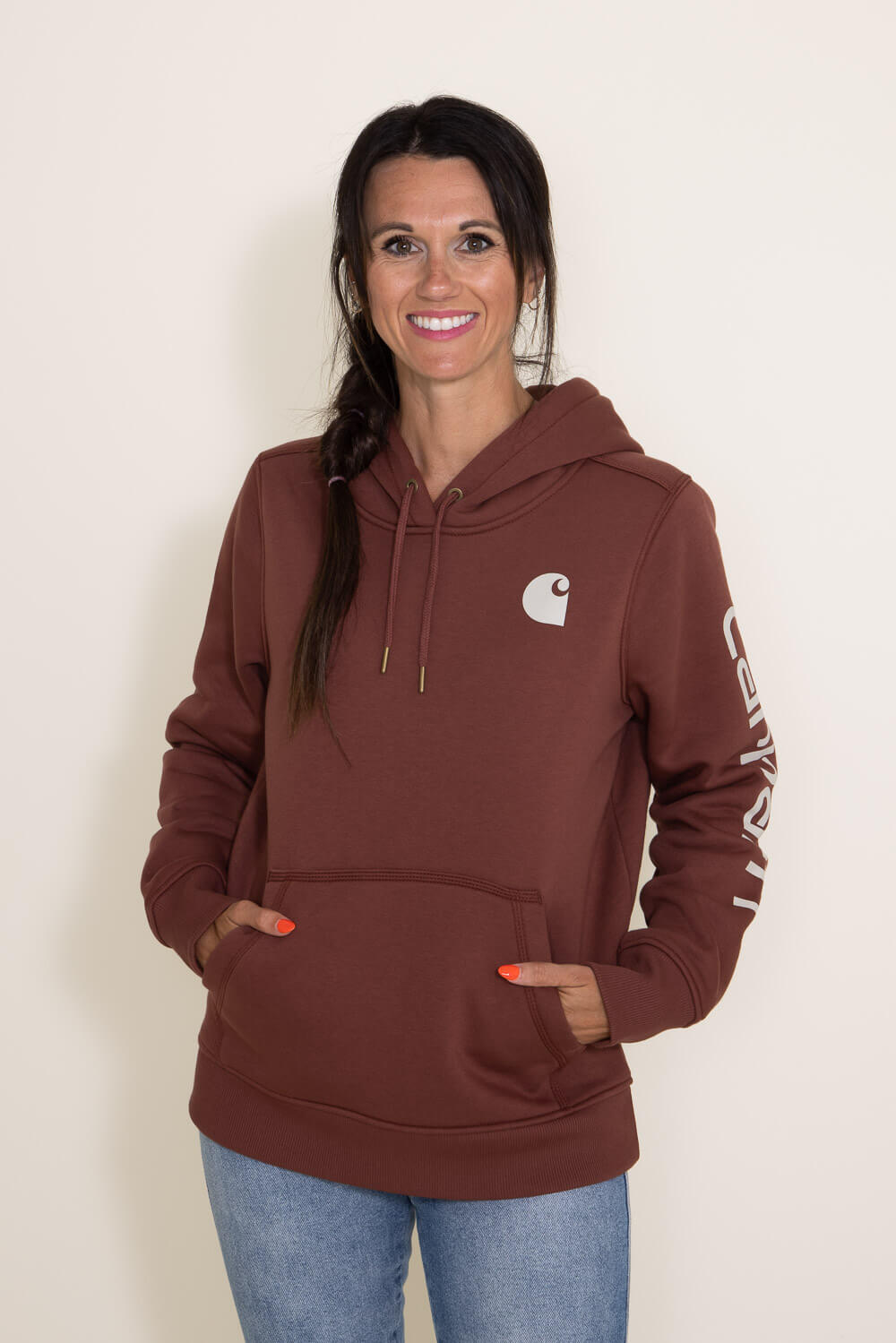 Carhartt Logo Sleeve Midweight Hoodie for Women in Red | 102791-B53 ...