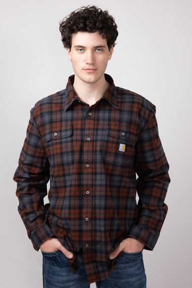 Carhartt Loose Fit Heavyweight Plaid Flannel Shirt for Men in Mocha