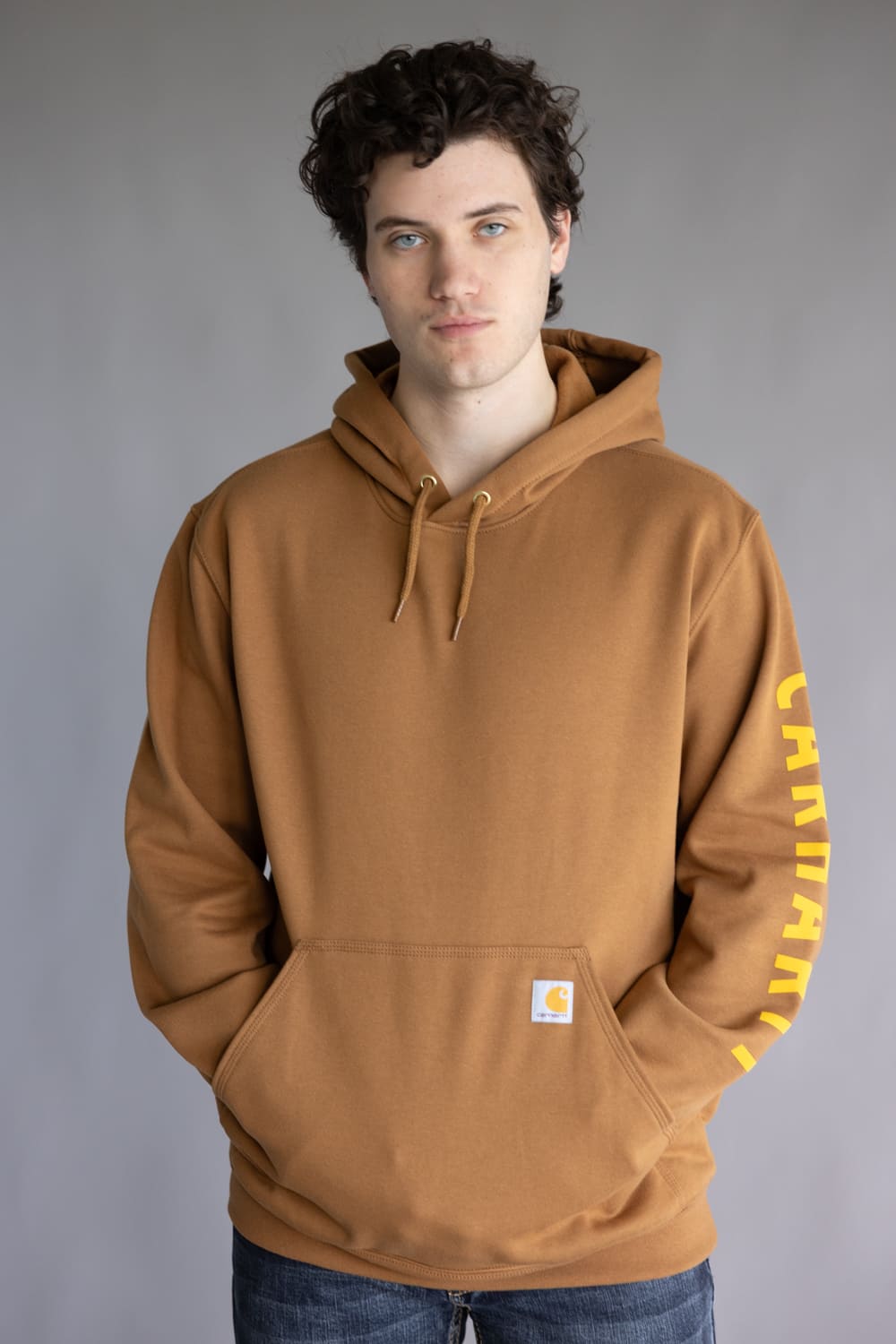 Carhartt Rain Defender Midweight Logo Sleeve Hoodie for Men in Brown | 107030-BRN BROWN