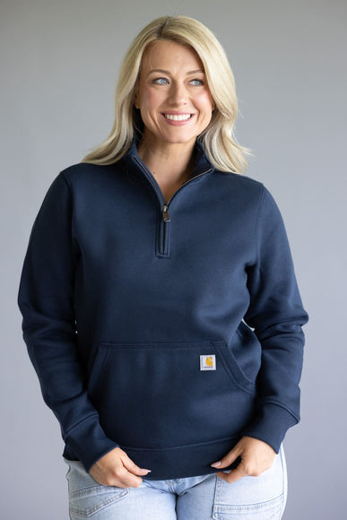 Carhartt Relaxed Fit Quarter Zip Mock Neck Sweatshirt for Women in Navy