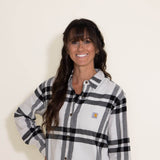 Carhartt Rugged Flex Button Up Flannel Plaid Shirt for Women in Black and White