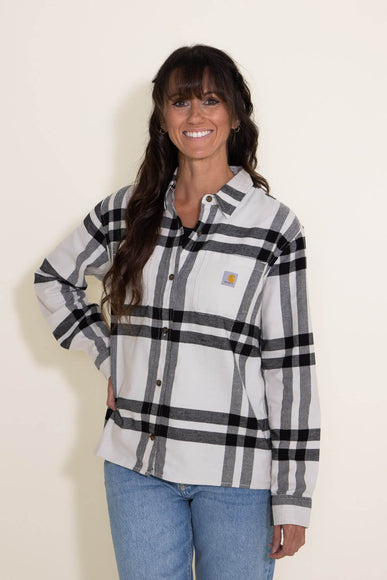 Carhartt Rugged Flex Button Up Flannel Plaid Shirt for Women in Black and White