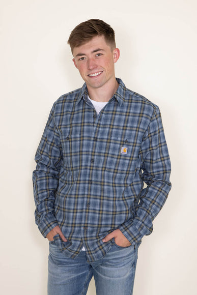 Carhartt Rugged Flex Lightweight Button Down Flannel Shirt for Men in Blue