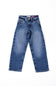 Front view of Celebrity Pink youth girls' baggy wide-leg jeans in a medium wash denim laid flat against a white background.