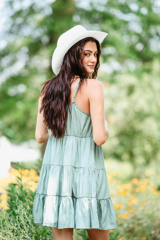 Tiered Short Dress for Women in Green