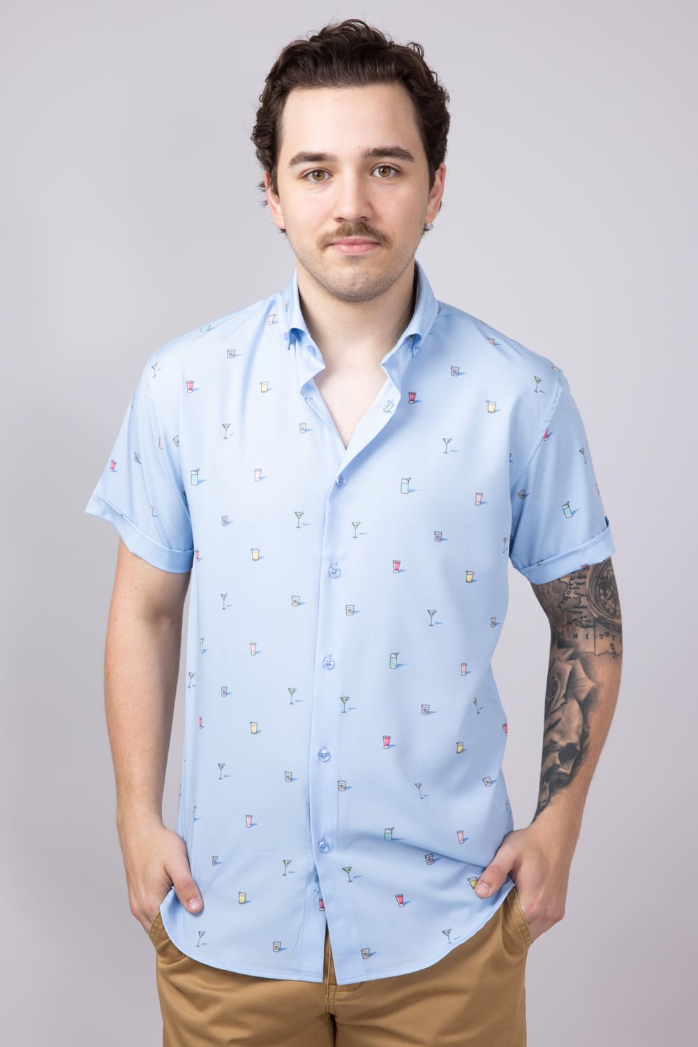 Cocktail Pattern Button Down Shirt for Men in Blue