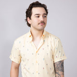 Cocktail Pattern Button Down Shirt for Men in Yellow