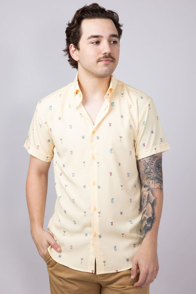 Cocktail Pattern Button Down Shirt for Men in Yellow