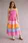 Color Block Eyelet Lace Strapless Midi Dress for Women in Pink/Multi