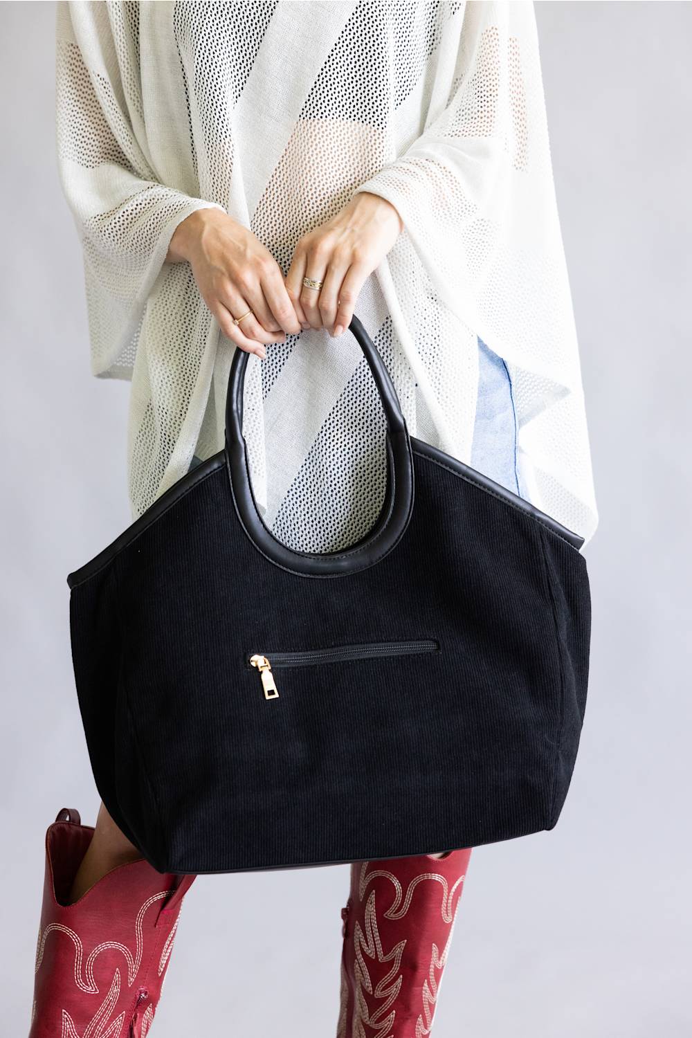 Corduroy Hobo Bag for Women in Black