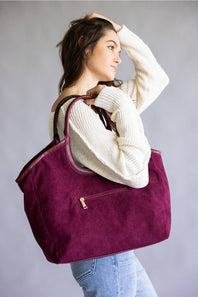 Corduroy Hobo Bag for Women in Cherry