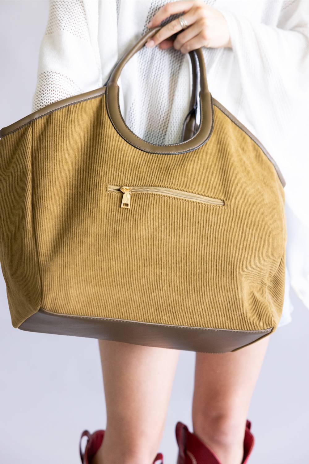 Corduroy Hobo Bag for Women in Taupe