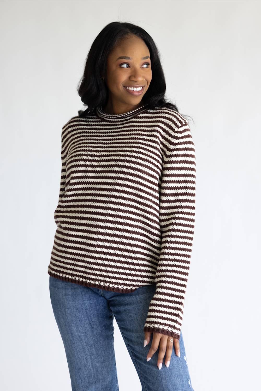 Creamon Striped Knit Sweater for Women in Choco