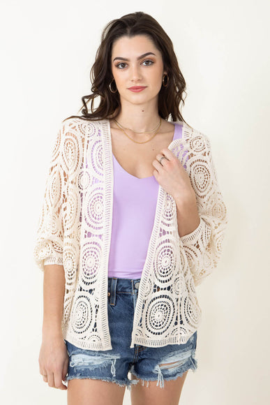 Crop Crochet Cardigan for Women in Ivory
