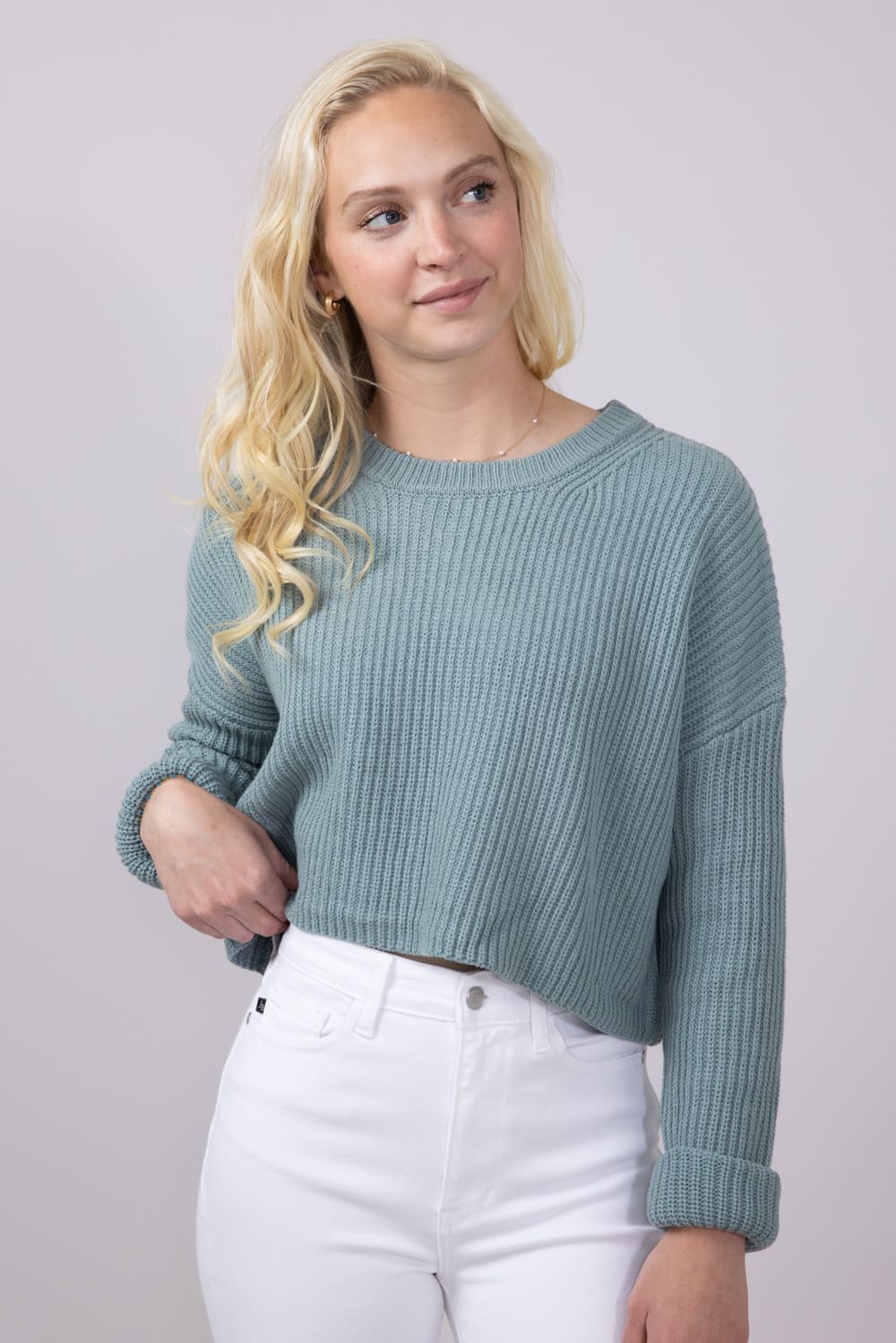 Cropped Ribbed Sweater for Women in Artic Blue
