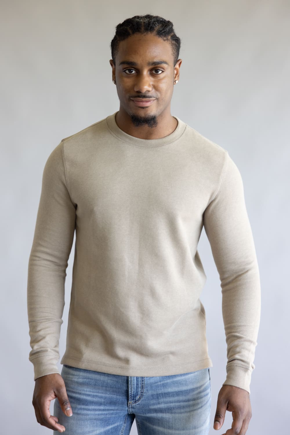 Denim & Flower Knit Crew Tee for Men in Stone