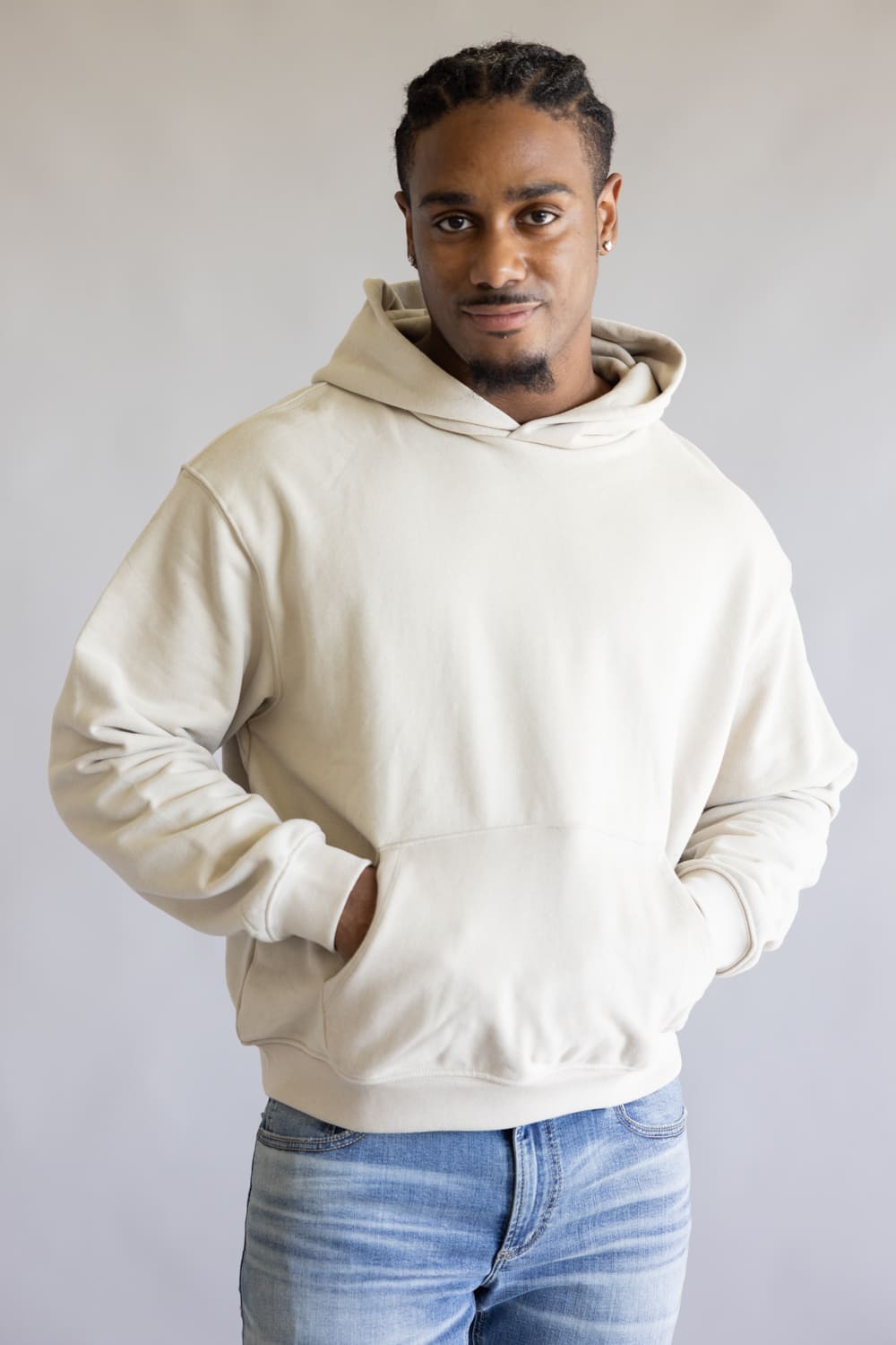 Denim & Flower Hoodie for Men in Cream | CSWS-C656 – Glik's