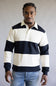Denim & Flower Polo Fleece Stripe Pullover for Men in Cream/Navy