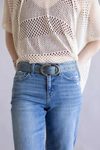 Double Buckle Belt for Women in Blue Silver