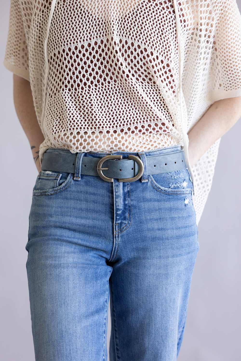 Double Buckle Belt for Women in Blue Silver