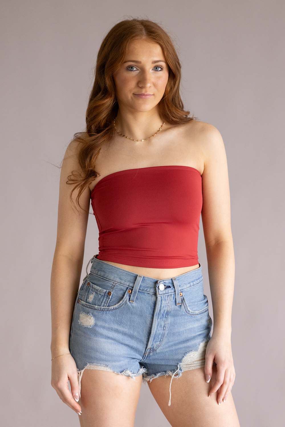 Double Layer Tube Top for Women in Red