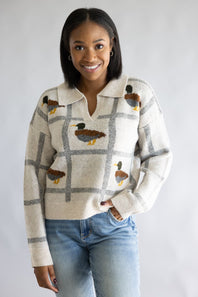 Duck Johnny Collar Sweater for Women in Taupe